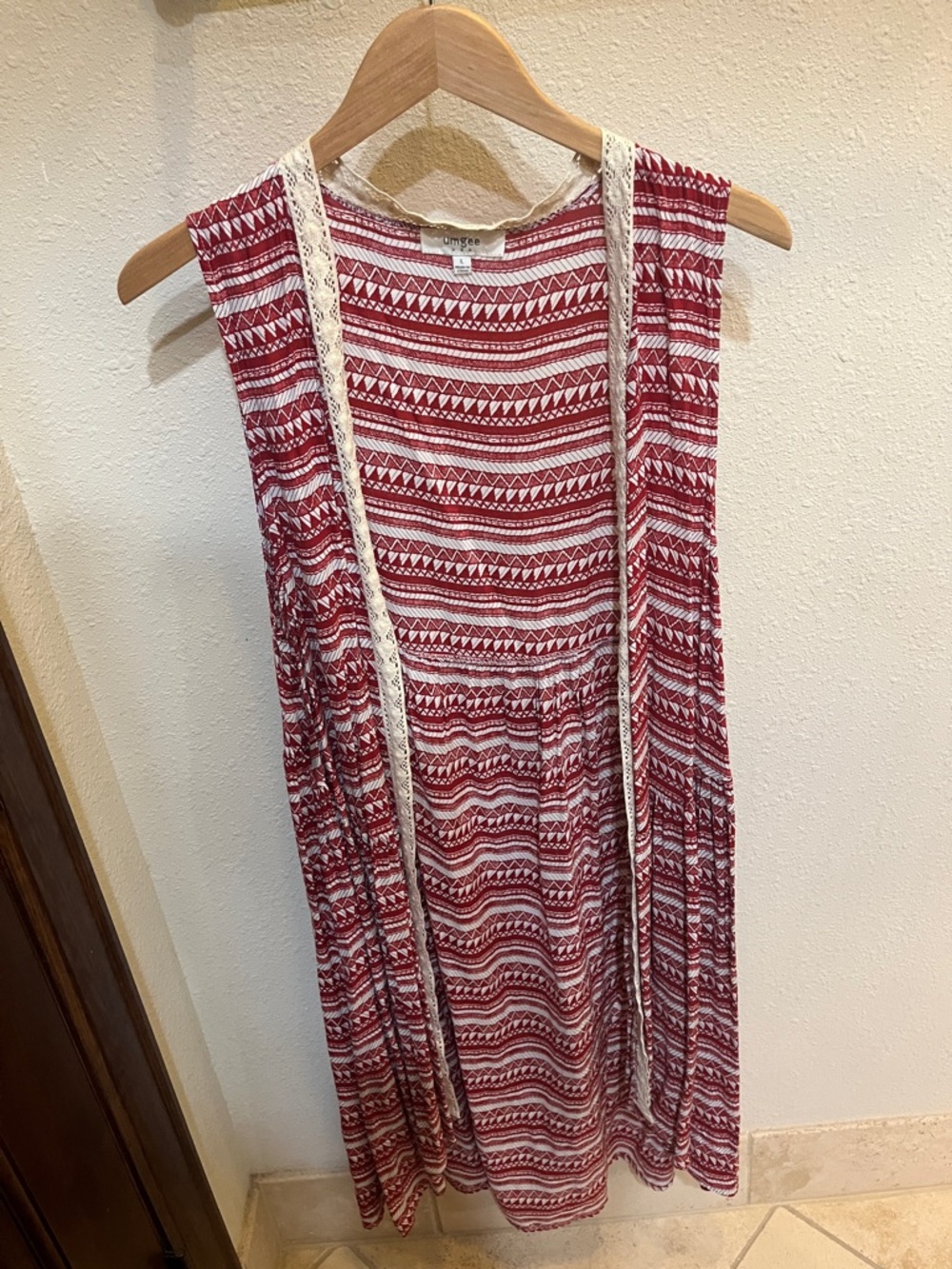 Duster Red and Cream Sleeveless Printed by Umgee